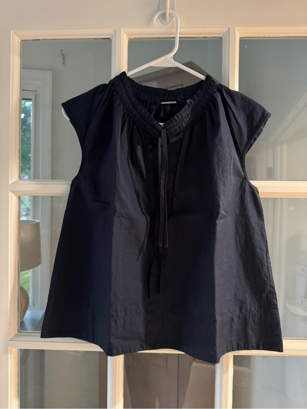 Elie Tahari Navy Tie-Neck Cap Sleeve Women's Top Size S